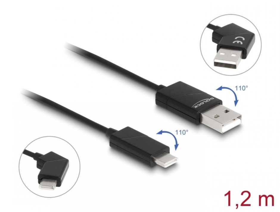 Imagine Cablu USB 2.0-A la USB type C unghi Fast Charging 60W 1.2m, Delock 80769